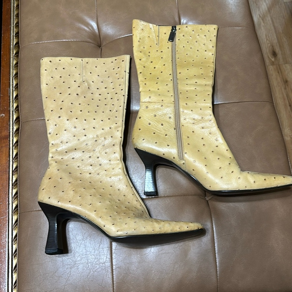 Nine West leather ostrich print boots.